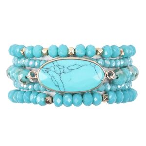OVAL STONE CHARM RONDELLE BEADED BRACELET-TURQUOISE